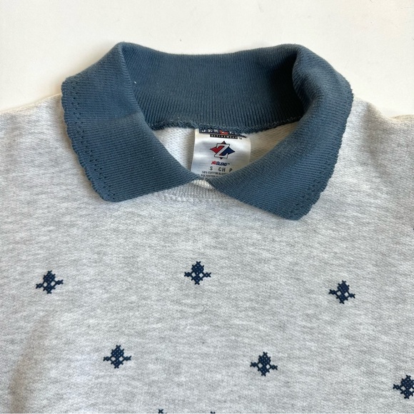 Collared Cross Stitch Embroidered Printed Sweatshirt S - Picture 4 of 9